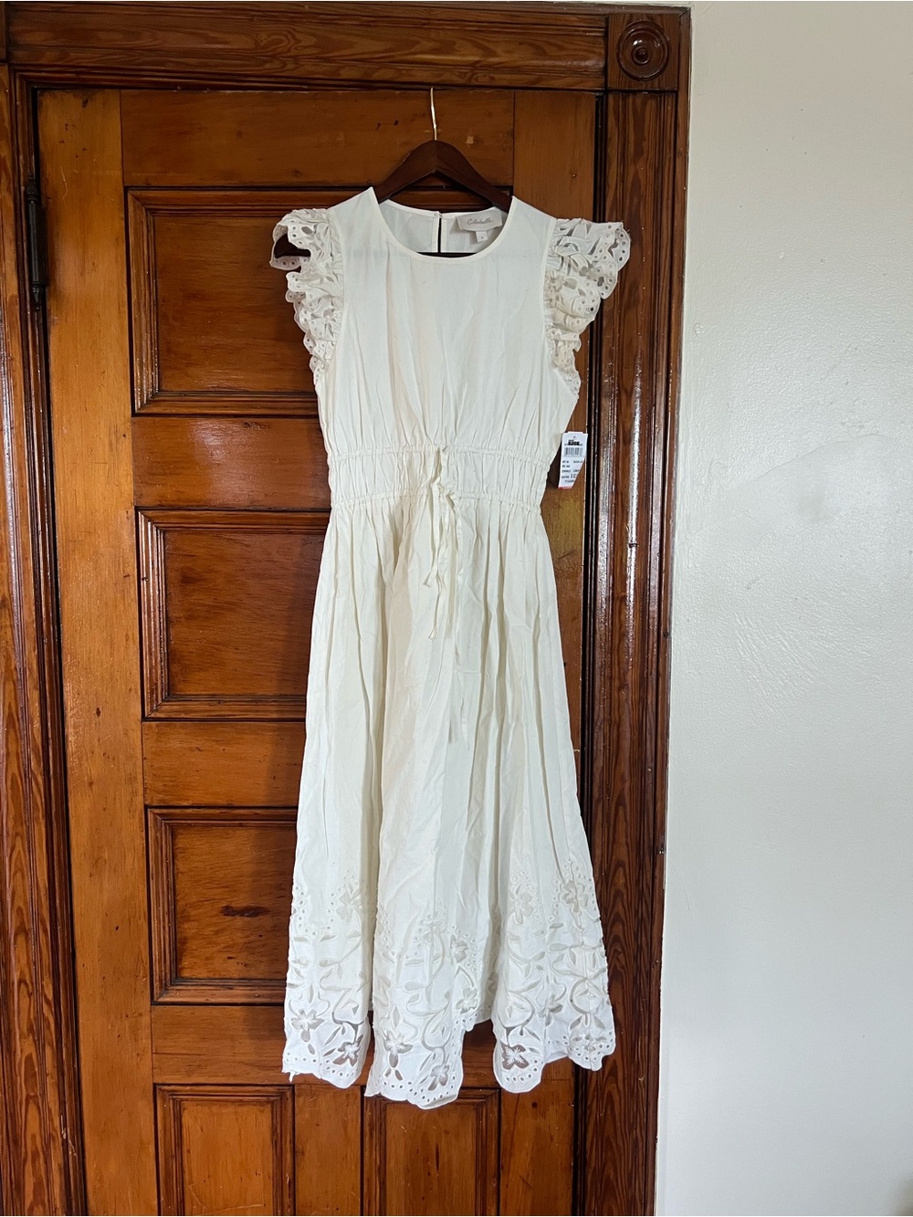 Cleobella White Eyelet Midi Dress with Ruffle Sleeves